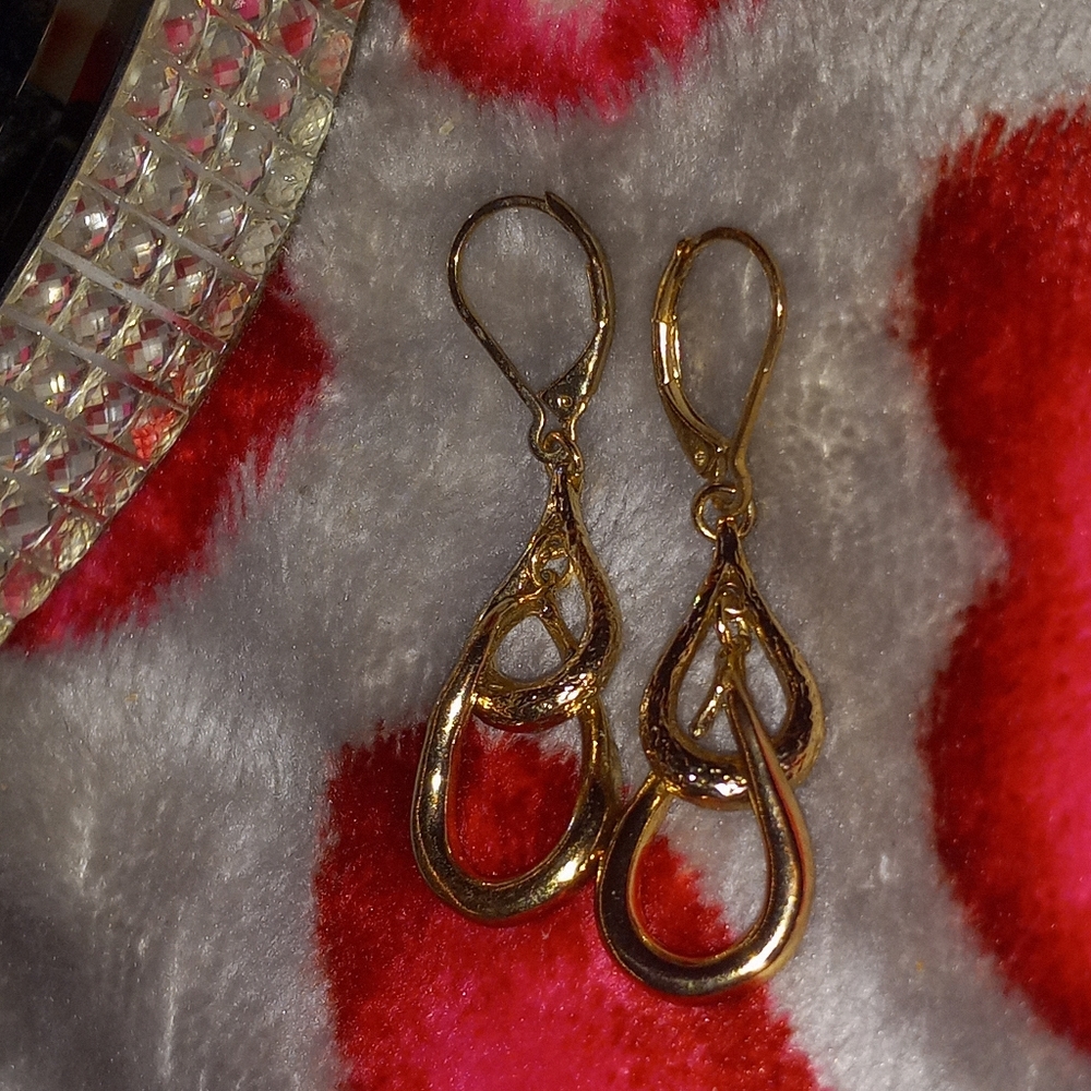 2" 2 Tier Gold Drop Earrings